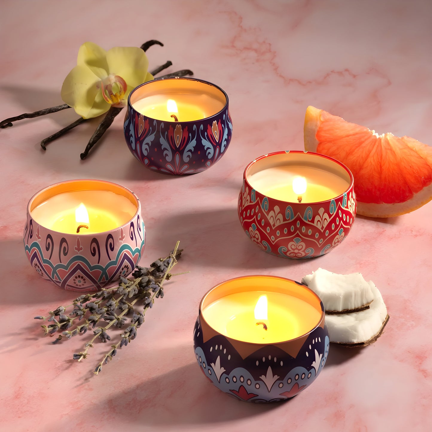 Hand-Painted Scented Tin Candle – Double Piece