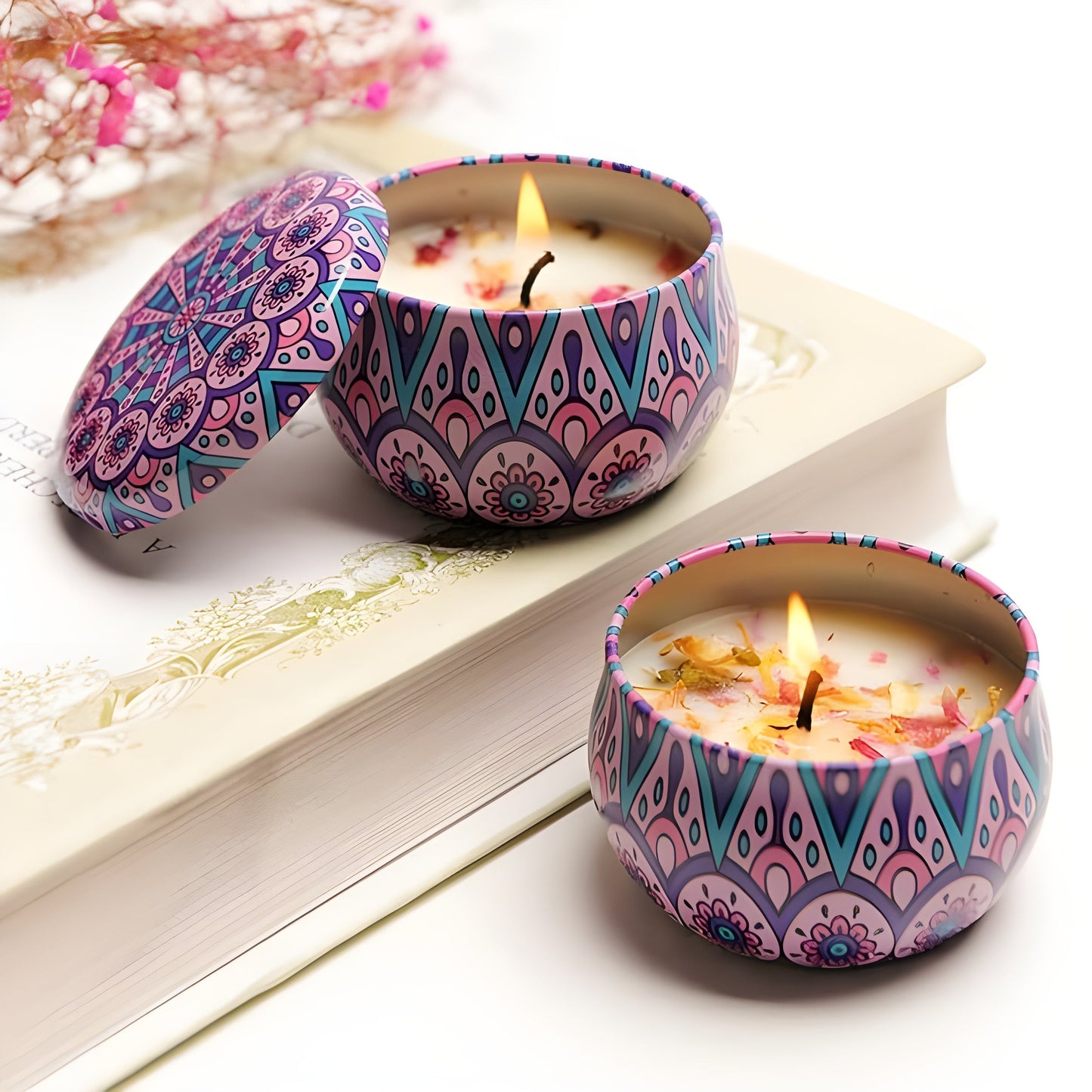 Hand-Painted Scented Tin Candle – Double Piece