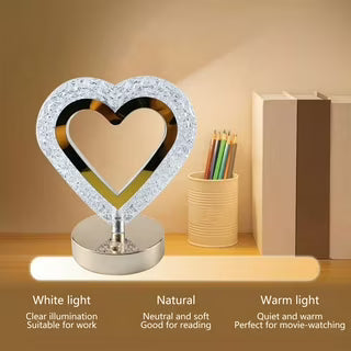 Crystal Heart LED Table Lamp – Elegant Decorative Lighting - (Pair)