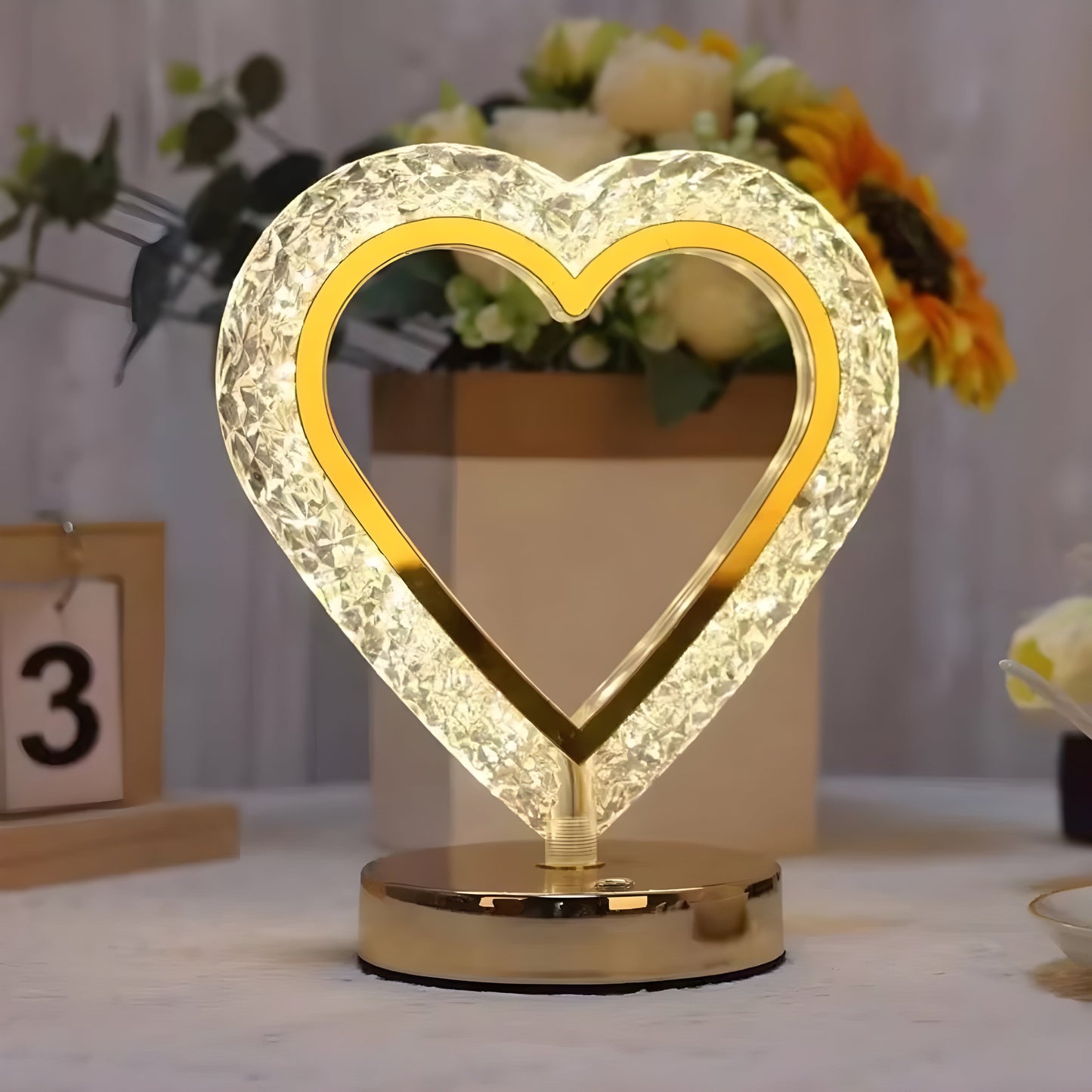 Crystal Heart LED Table Lamp – Elegant Decorative Lighting - (Pair)
