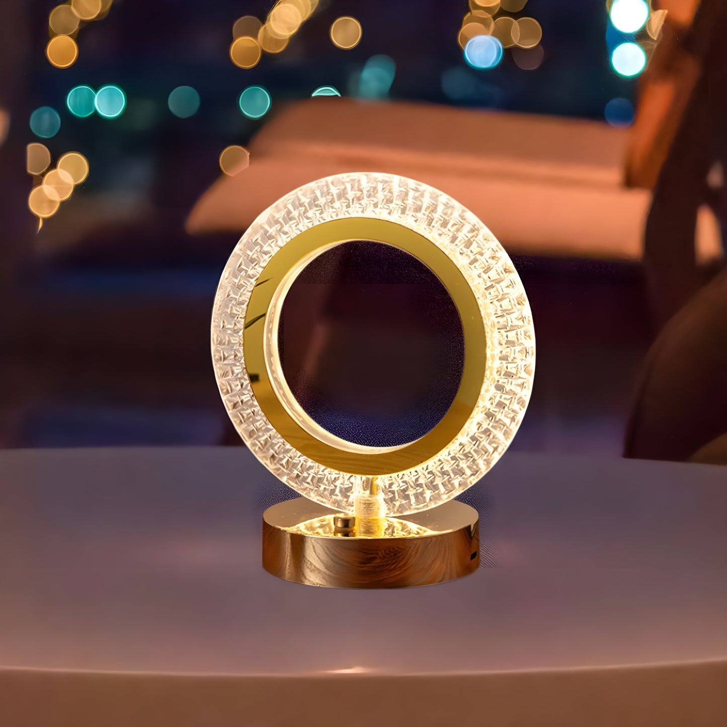 Crystal Ring LED Table Lamp – Modern Decorative Lighting - (Pair)