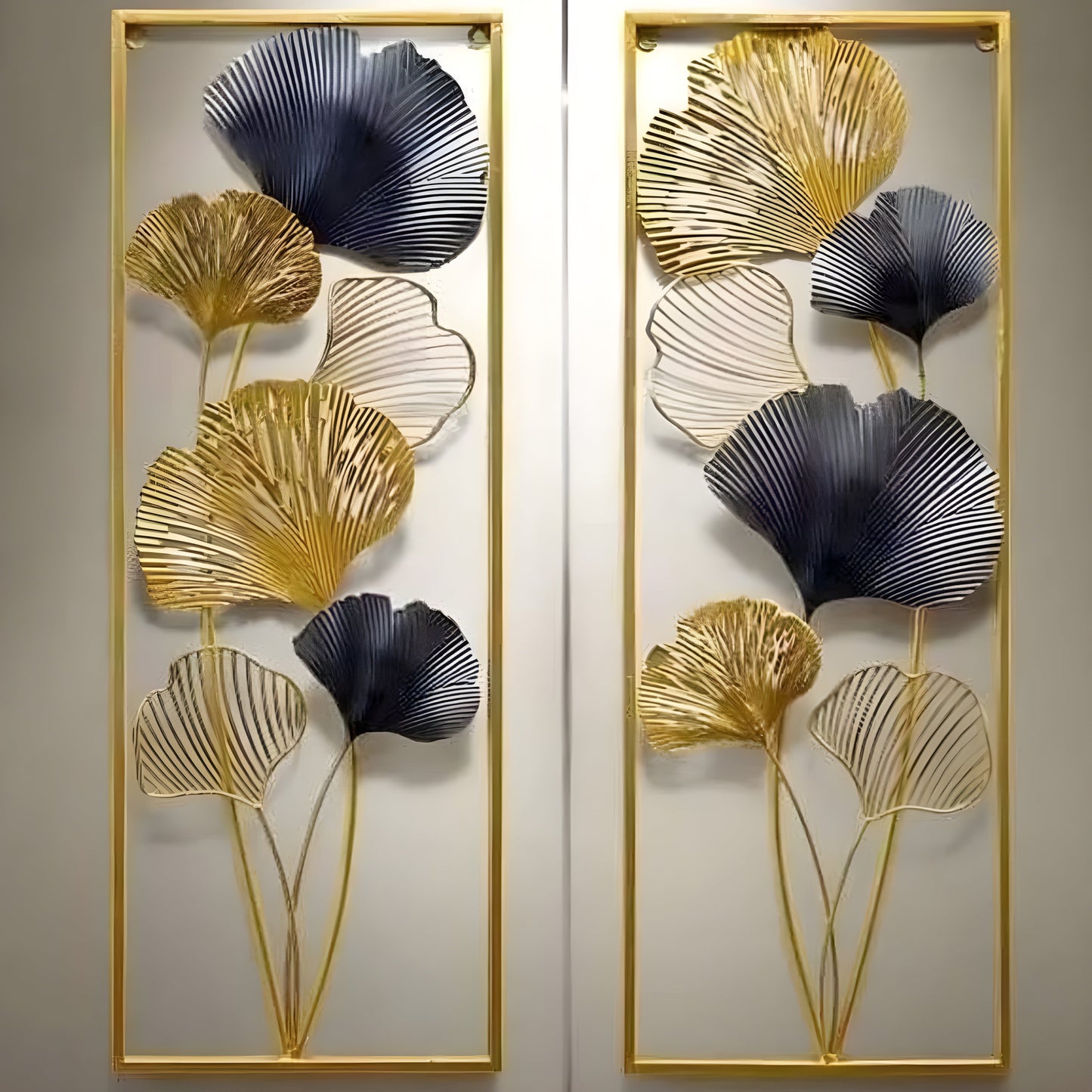 Luxury Metal Wall Art – 3D Floral Frame Decor - Set of 2