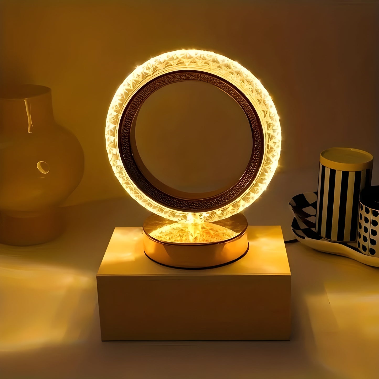 Crystal Ring LED Table Lamp – Modern Decorative Lighting - (Pair)