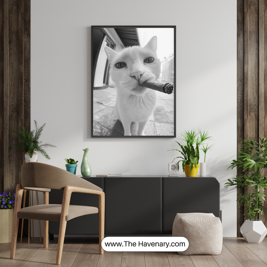 Cool Cat with Cigar – Black &  White Wall Art