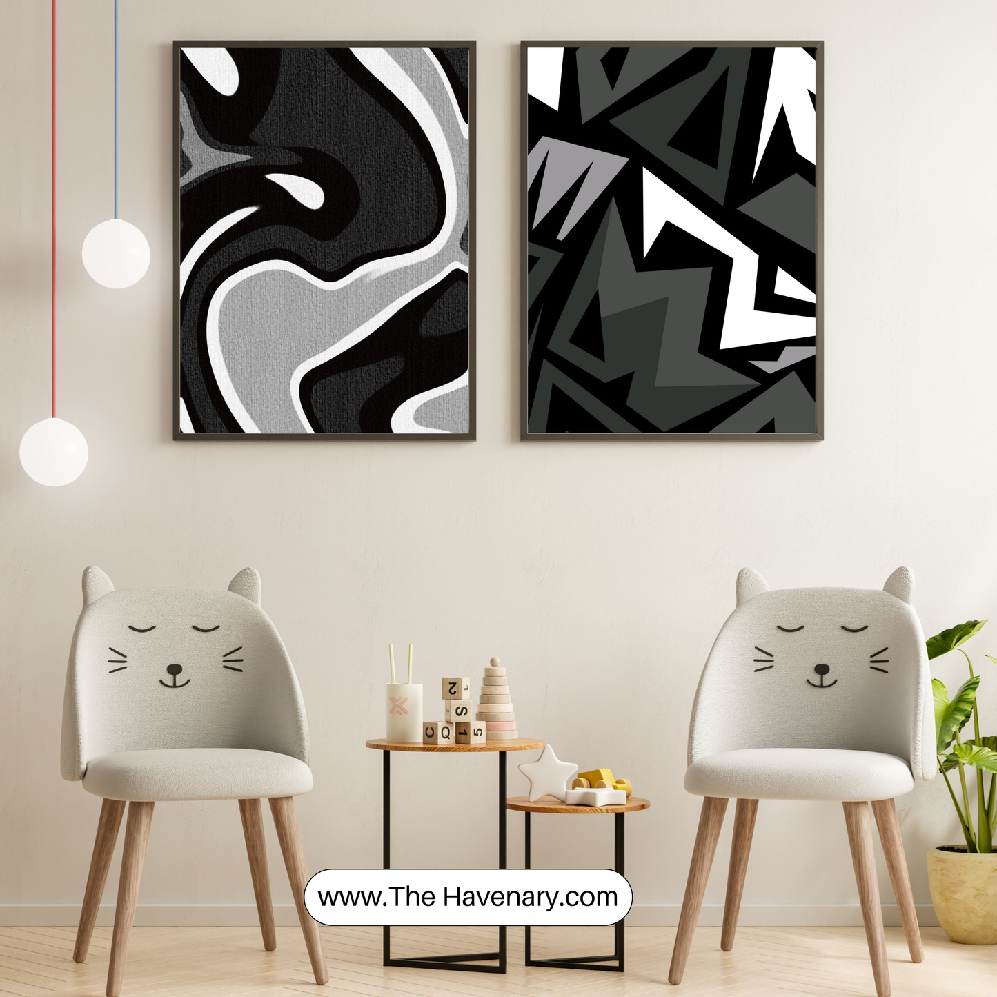 Black & White Abstract Wall Art – Set of 2