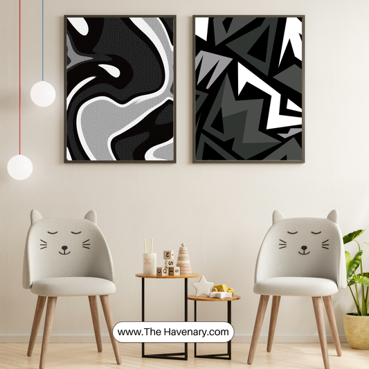 Black & White Abstract Wall Art – Set of 2