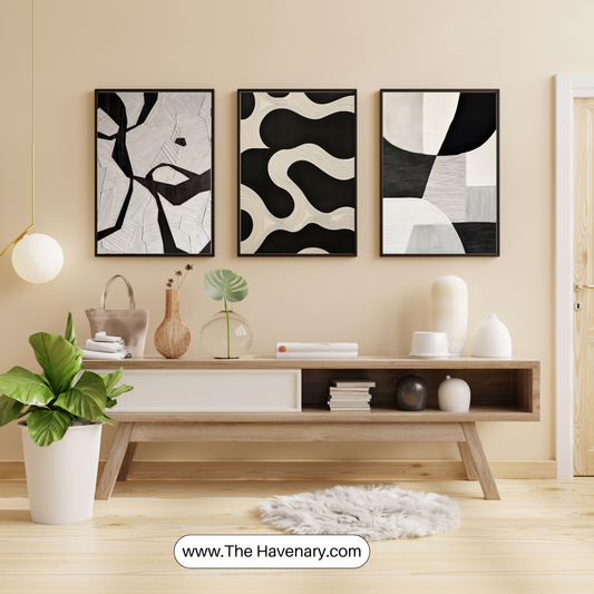 Monochrome Abstract Wall Art – Set of 3