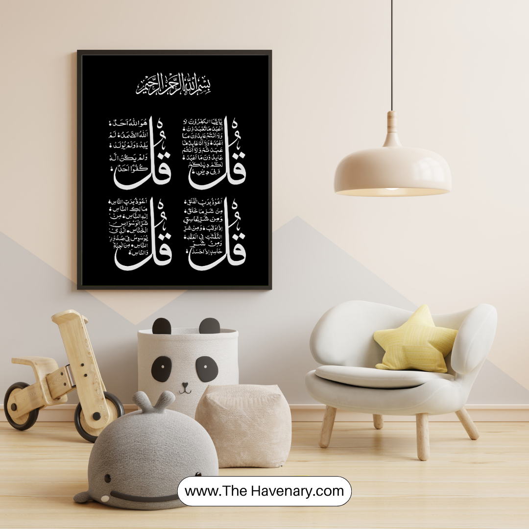 Islamic Calligraphy Wall Art – 4 Quls (Surah Collection Frame)