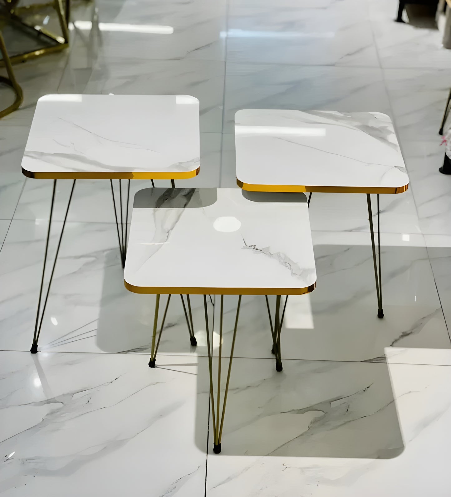 Luxury Black & White Marble Nesting End Tables Side – Set of 3