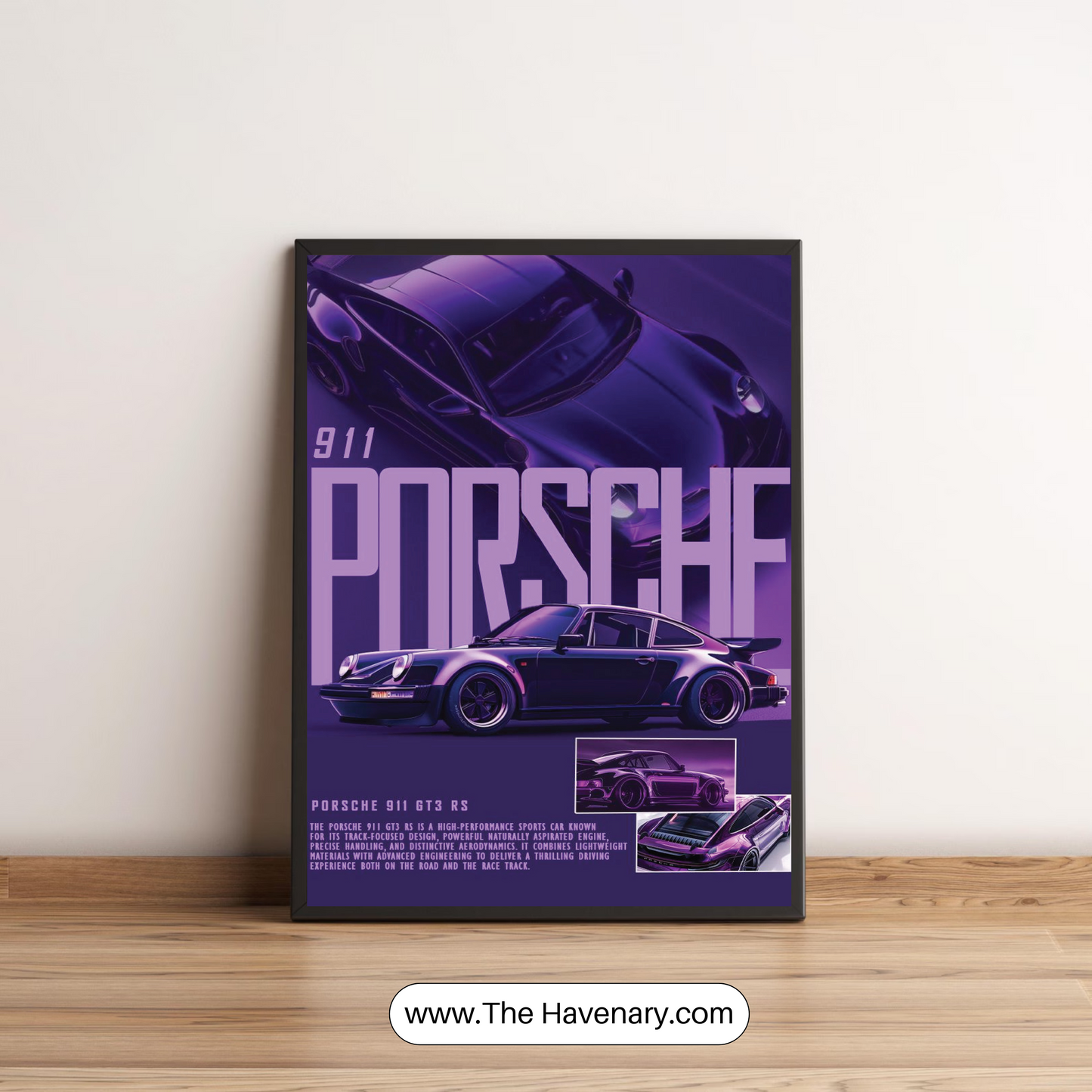 Porsche 911 GT3 RS Retro Purple Wall Art Poster