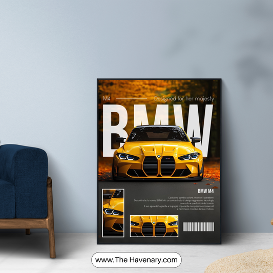 BMW M4 Yellow Performance Wall Art Poster