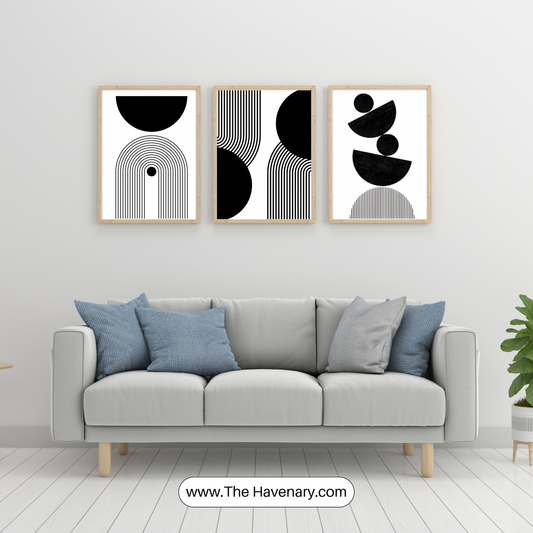 Minimalist Black & White Geometric Wall Art – Set of 3