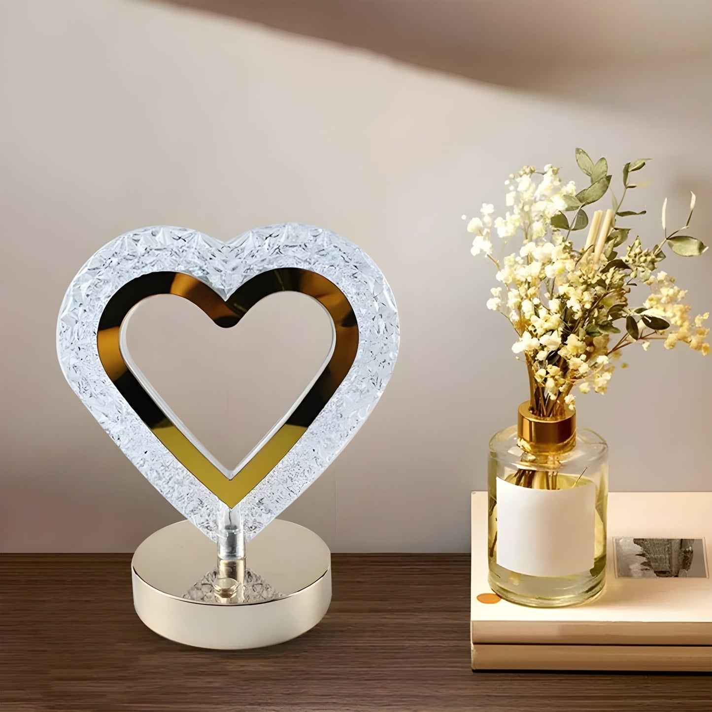 Crystal Heart LED Table Lamp – Elegant Decorative Lighting - (Pair)
