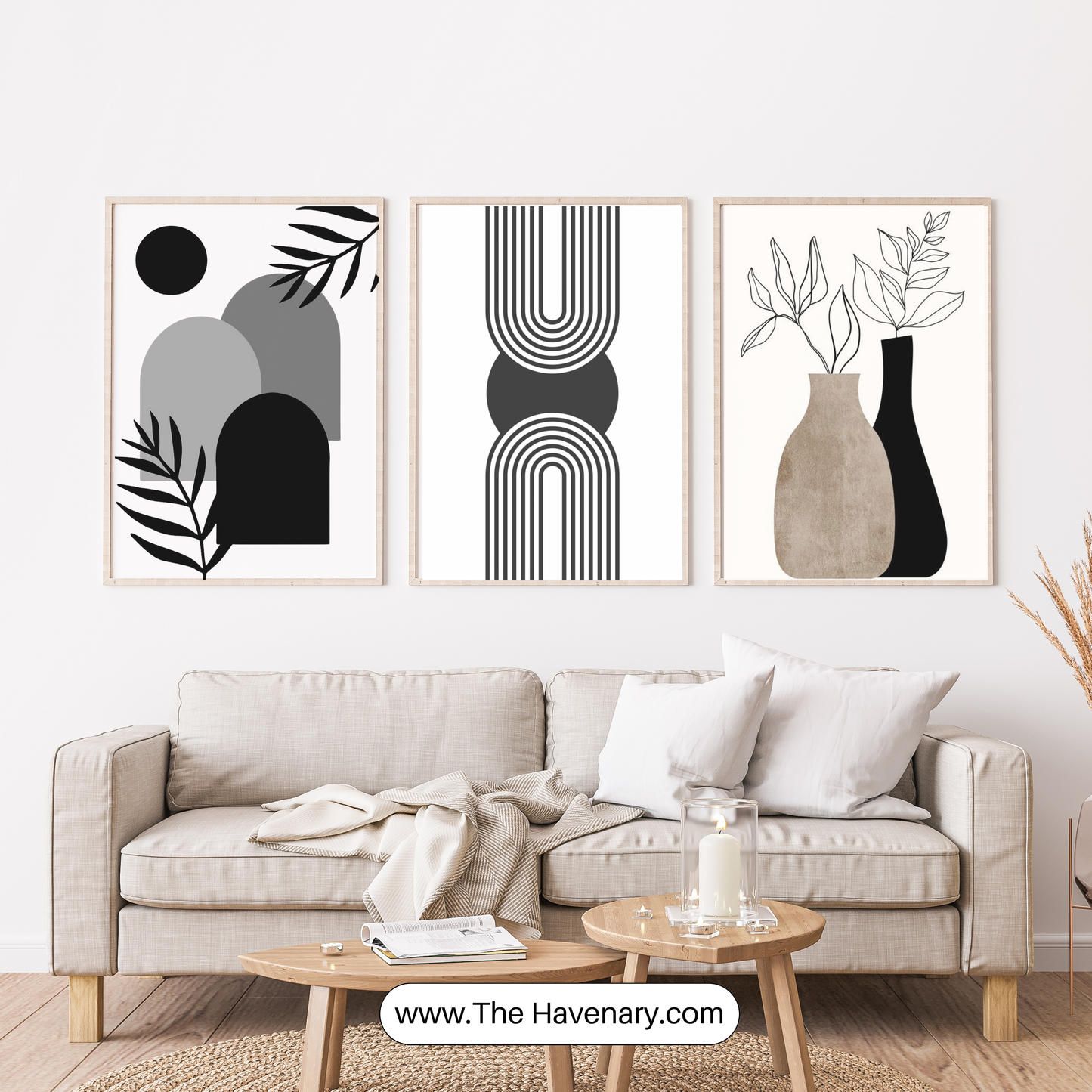 Minimalist Black & Neutral Wall Art – Set of 3 Frame