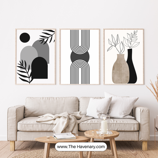 Minimalist Black & Neutral Wall Art – Set of 3 Frame