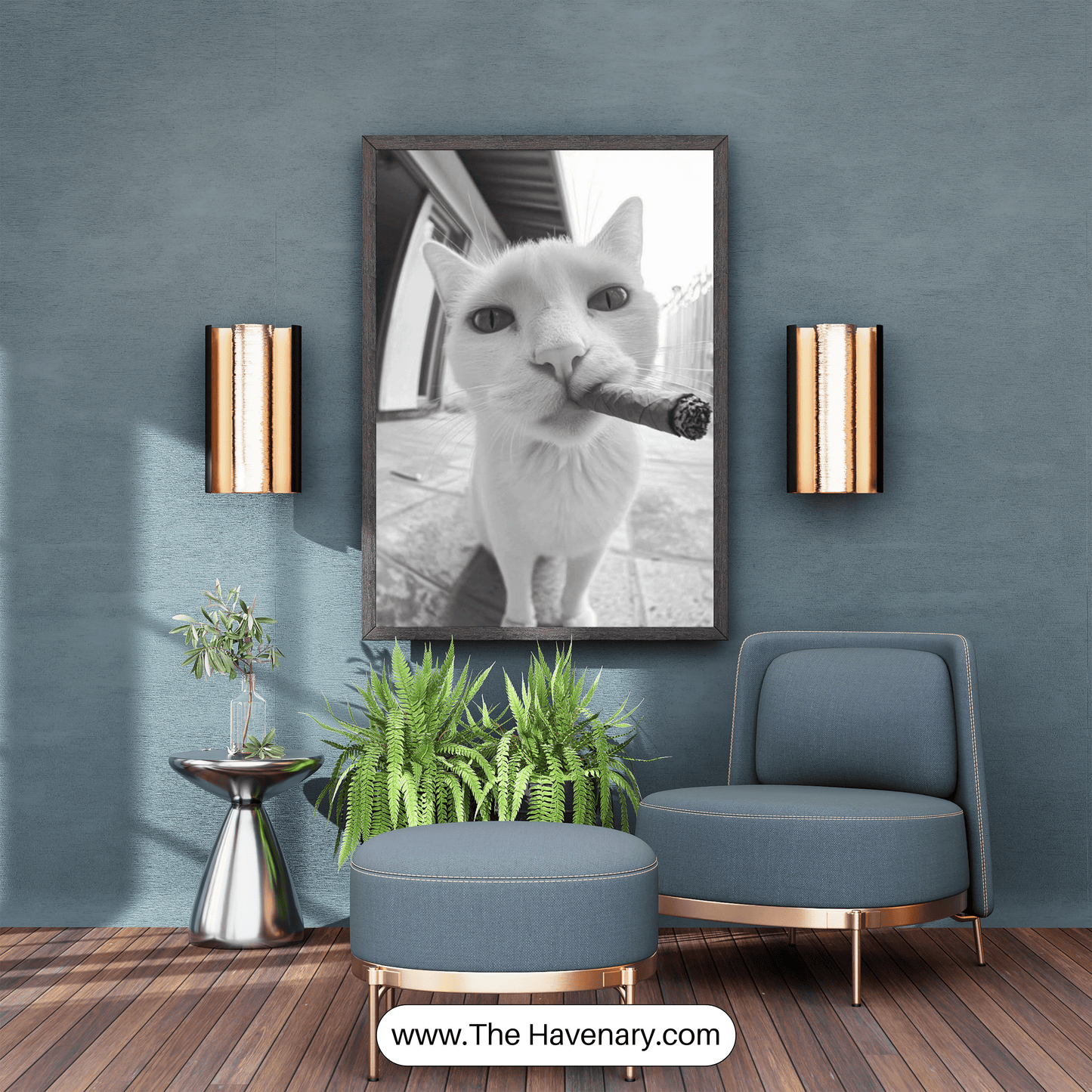 Cool Cat with Cigar – Black &  White Wall Art