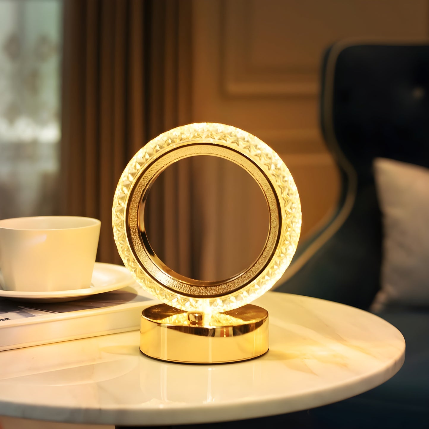Crystal Ring LED Table Lamp – Modern Decorative Lighting - (Pair)