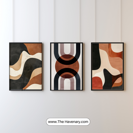 Modern Abstract Wall Art Prints – Neutral & Earthy Tones – Set of 3 Frame