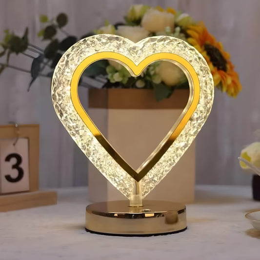 Crystal Heart LED Table Lamp – Elegant Decorative Lighting - (Pair)