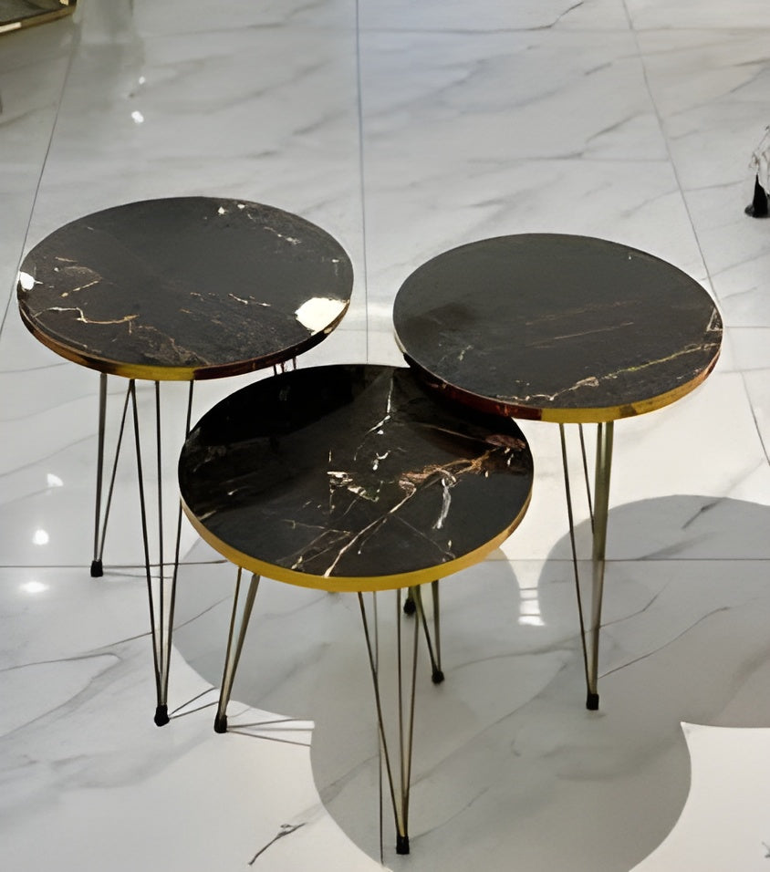 Luxury Black & White Marble Nesting End Tables Side – Set of 3