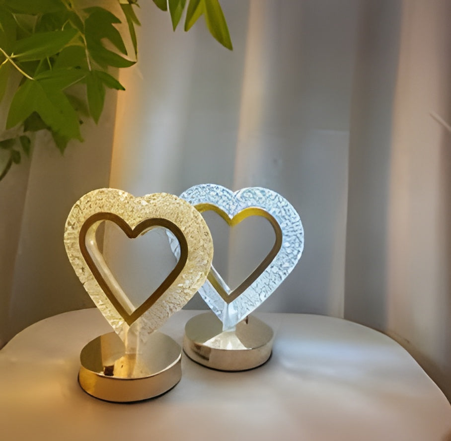 Crystal Heart LED Table Lamp – Elegant Decorative Lighting - (Pair)