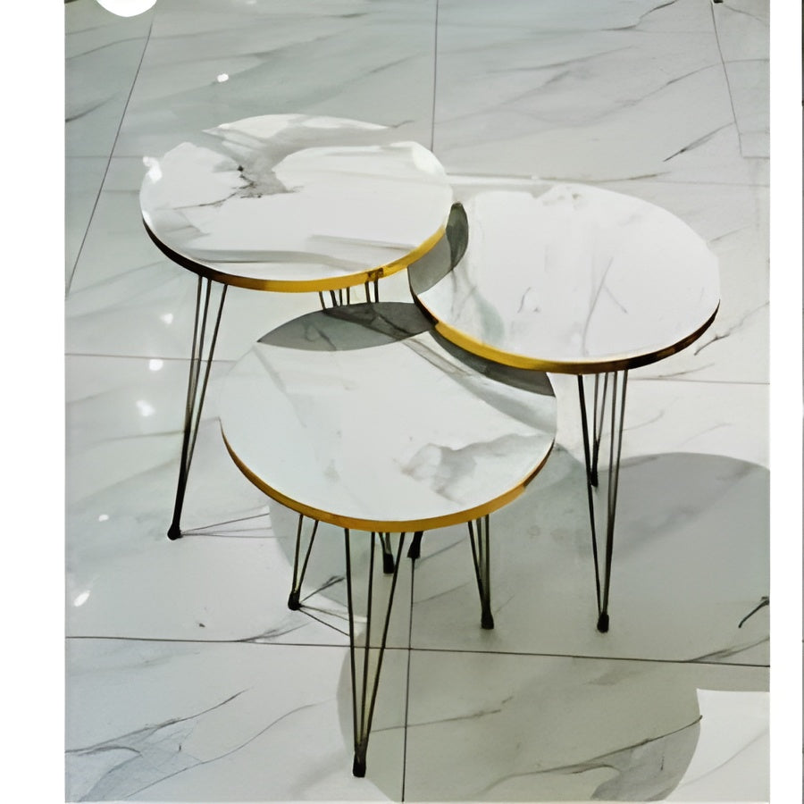 Luxury Black & White Marble Nesting End Tables Side – Set of 3